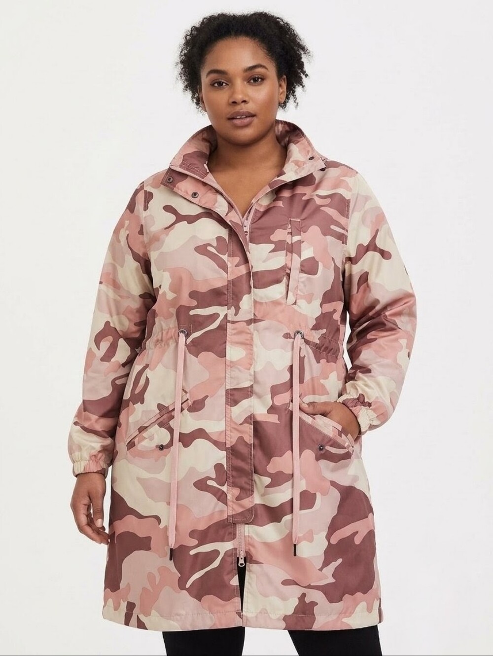 George Pink Camo Long Anorak Windbreaker Jacket Drawstring Waist